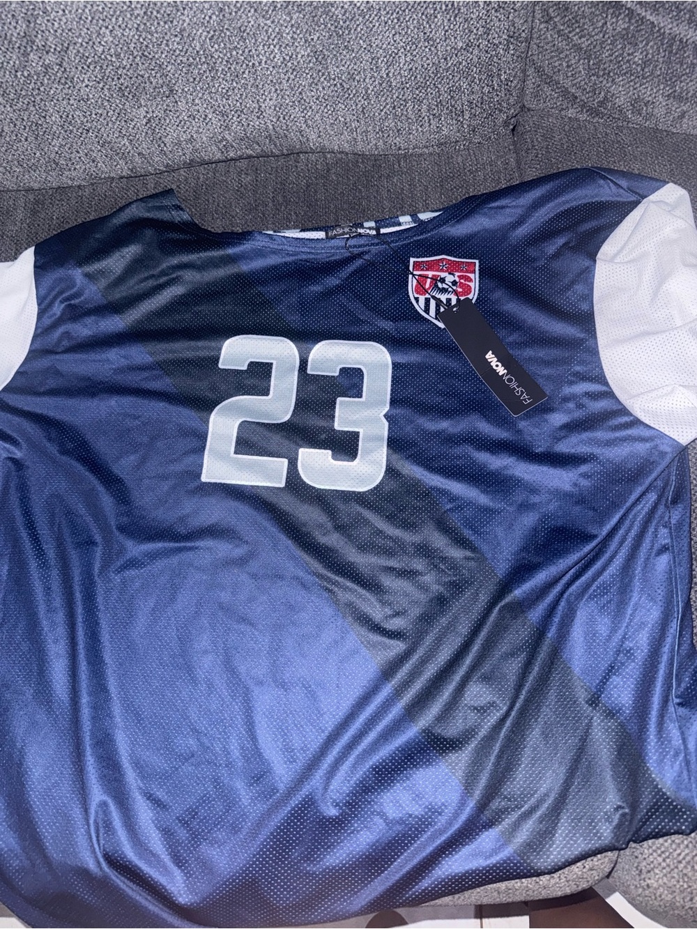 Fashion Nova Navy and White Soccer Jersey with Number 23